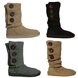 New Womens Knitted Crochet Sheepskin Button Flat Boots Size 3-8
