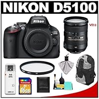 Nikon D5100 16.2 MP Digital SLR Camera Body with 18-200mm VRII Lens + 16GB Card + Backpack + Filter + Cleaning & Accessory Kit