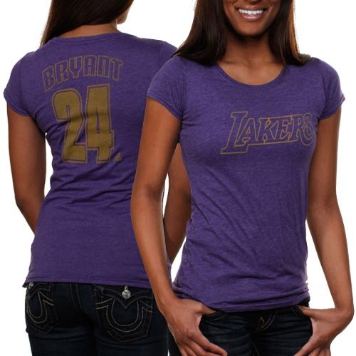 adidas Kobe Bryant Los Angeles Lakers #24 Women's Player Number T-Shirt - Purple (Large)