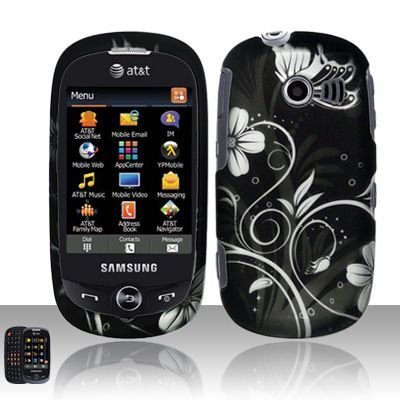 Black Silver Vine Flower Butterfly Design Rubberized Snap on Hard Shell Cover Protector Faceplate Cell Phone Case for AT&T Samsung Flight 2 II A927 + LCD Screen Guard Film (Free Wrist Band)