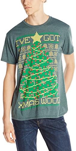 Body Rags Men's X-Mas Tree Sweater Ugly Christmas T-Shirt, Heather Forest, Large