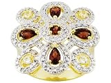 1.04CTW GARNET WHITE TOPAZ AND DIAMOND ACCENT 18KT OVER STERLING SILVER RING