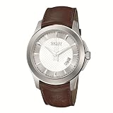 Gucci Men`s YA126216 G Timeless Silver Dial Brown Leather Watch