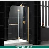 Complete Shower Enclosure : AQUA Glass Shower Door Chrome Finish SHDR-3148726: 48W x 72H with Center Drain Shower Tray. SHTRDR-30600-31-01