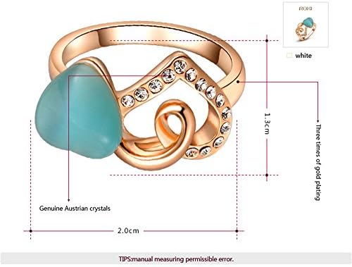 ROXI 18k Rose Gold Plated Blue Opal Double Heart Ring for Women Best Gifts Idea (Available in Sizes 6 7 8)