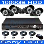CCTV Surveillance Video System 1000GB HDD 4 Channel H.264 DVR with 4 Color Sony CCD IR Day/Night External Cameras and 4x 60ft Siamese Cables and Power Adapter Unit included! Internet Access and Smartphone & 3G Mobile Phone Live View! Cameras Complete Package! PLug-n-Play Security System