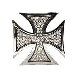 Silver Star "Rhinestone Iron Cross" Metal Belt Buckle