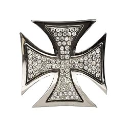 Silver Star "Rhinestone Iron Cross" Metal Belt Buckle