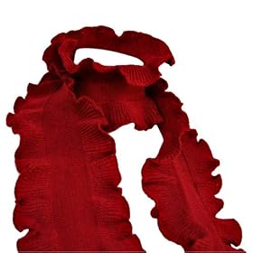 FEMININE RED THIN KNIT RUFFLED EDGE SCARF