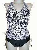 Womens Plus Size Tankini Swimsuit, Marina West, Tankini, Halter, Bikini, Black and White Zebra Prints