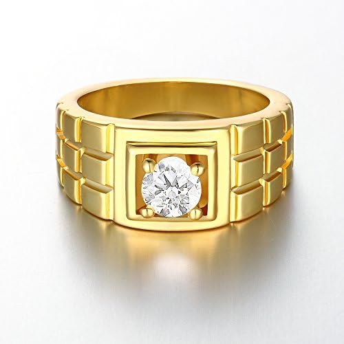 YiLinger Men Fashion Jewelry Gold Plated Watch Chain Pattern Cubic Zirconia Wide Band Rings Size 10