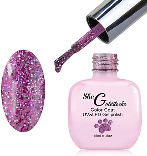 She Goldilocks Gel Nail Art Polish UV LED 3pc Kit One Top Base Coat Manicure SetGlitter Hot Pink - 1865