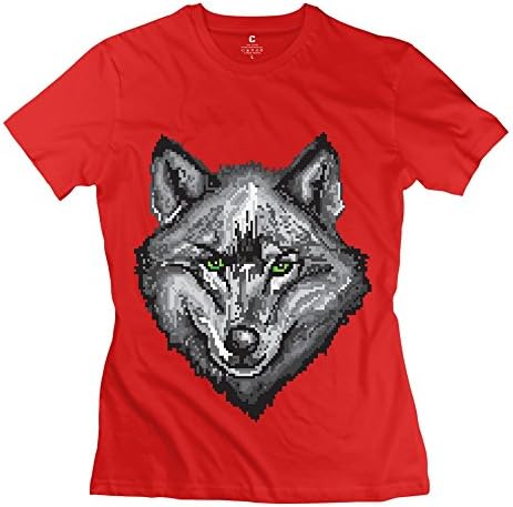 Cute Animal Pixel Grey Wolf Crew-Neck Woman's Tshirt Red Size XL