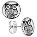 Black Deco Owl Unisex Mens Womens Stainless Steel Stud Earrings