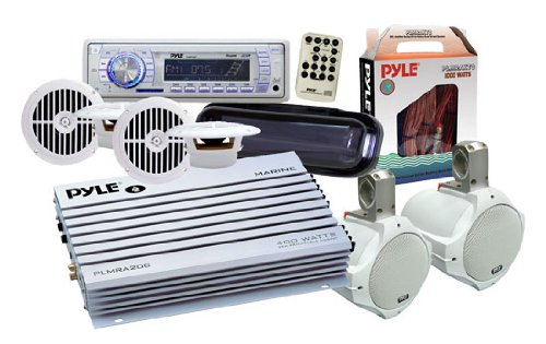 Pyle KTMRAK34WT 6 Speakers Marine AM/FM SD/USB/Radio w/Cover/Wiring/Amplifier & Antenna White
