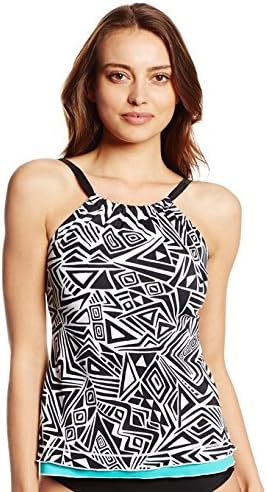 Ocean Avenue Women's Tribal Gop High Neck Halter Tankini Top, Black, Large