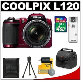 Nikon Coolpix L120 14.1 MP Digital Camera (Red) with 4GB Card + Case + Cleaning &... by Nikon
