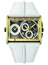 Police 'Twingear' Unisex White Leather Strap With White Dial Watch