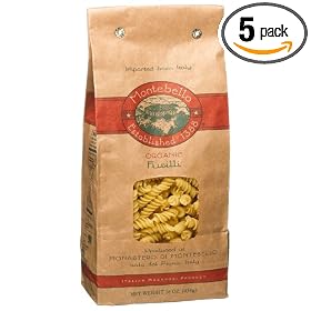 Montebello Organic Fusili, Italian Macaroni, 16-Ounce Bag (Pack of 5)