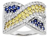 10KT WG 2.80CTW YELLOW BLUE AND WHITE SAPPHIRE RING
