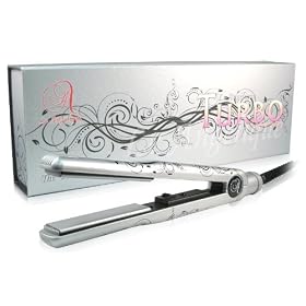 Le Angelique Shiny Silver & Black Tourmaline Ceramic Turbo Flat Iron / Hair Straightener Dual Voltage