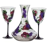 IMAGE OF ArtisanStreet's Grape Wine Glass Set. Set of 2 Hand Painted Glasses with Matching Carafe. Design Features Luscious Purple Grapes on a Green Vine. Made to Order. Signed by Artisan.