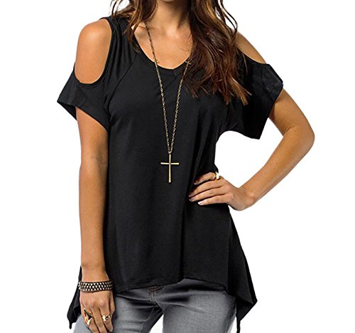 (ペプ) PEPU オフショルダー Vネック 半袖 Tシャツ レディース ゆったり セクシー 肩出し キャミソール シャツ