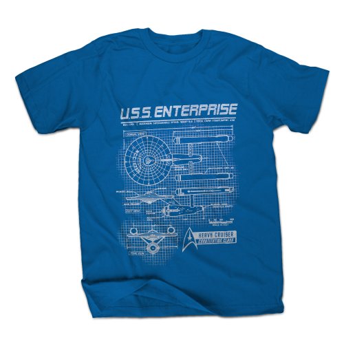 Star Trek U.S.S. Enterprise Heavy Cruiser Blueprint Mens Blue T-Shirt