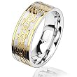 Gold Plated Ring With Laser Carved Tribal Design 8MM (Sizes 9 - 13)