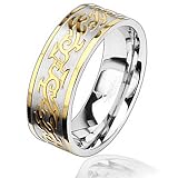 Gold Plated Ring With Laser Carved Tribal Design 8MM (Sizes 9 - 13)
