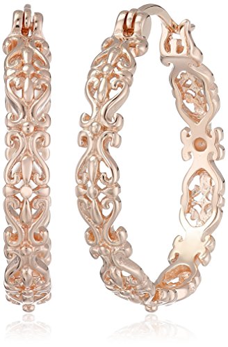 Rose gold plated sterling silver filigree hoop earrings