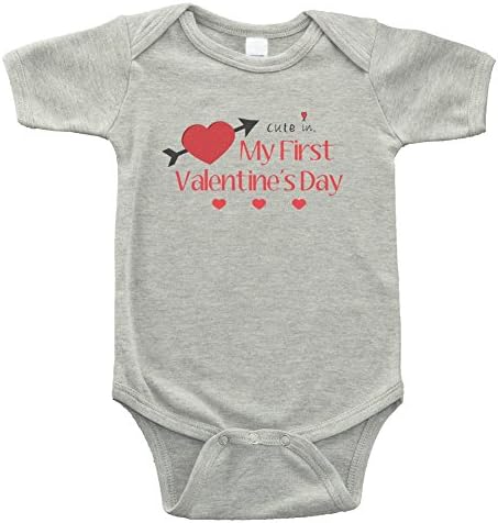Cute in My First Valentine's Day Baby Bodysuit (3-6 Months, Gray)