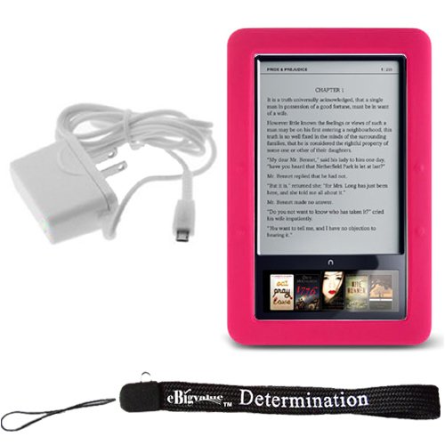 Slim High Quality Durable Silicone Skin Case Customer Made For Barnes & Noble Nook eBook Reader (Pink - Magenta - Hot Pink) + Includes a 4-Inch eBigvalue Determination Hand Strap + Easy Travel Home Wall Charger Image Slim High Quality Durable Silicone Skin Case Customer Made For Barnes & Noble Nook eBook Reader (Pink - Magenta - Hot Pink) + Includes a 4-Inch eBigvalue Determination Hand Strap + Easy Travel Home Wall Charger