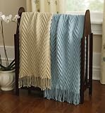 Ribbed Throw With Fringe Accents Beige by Collections Etc
