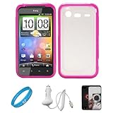 Durable Crystal Hard Case Cover with Pink Rubberized TPU Silicone Skin Edge ....
