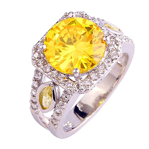 Psiroy 925 Sterling Silver Stunning Created Gorgeous Women's 11mm*11mm Round Cut CZ Citrine Filled Ring