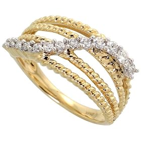 14k Gold Wave Ring 3/8" (10mm) wide, w/ 0.36 Carat Round Brilliant Diamonds