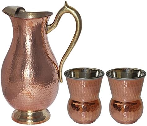 YourEshop Drinking Pitcher and 2 Glass Tumbler (Mugal Inspired Jug) Indian Tableware Drinkware Set