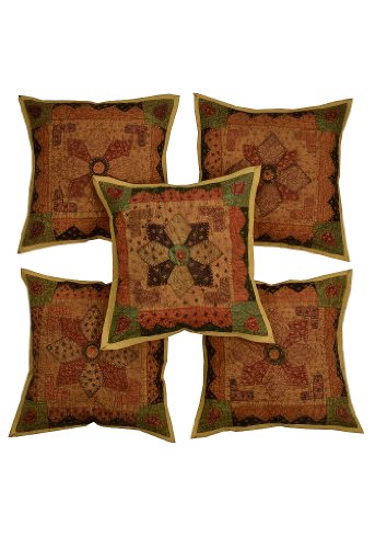 Imagen principal de Cojín de algodón Cubre Con el Parche Bordado y Talla Jogi trabajo de 16 x 16 pulgadas Juego de 5 piezas