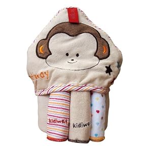 Kidiway Hooded Towel with Washcloths, Monkey