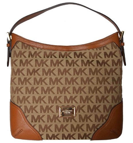 Michael Kors MK Signature Millbrook Large Shoulder Bag Handbag - Beige/ Luggage