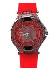 Silver Tone Crystals Hip-hop Cz-ice Bling Clubbin Bullets 2-row Czs-Red