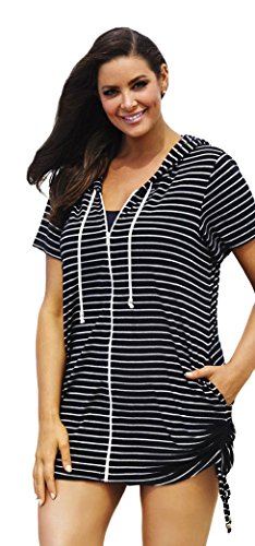 swimsuitsforall Women's Stripe Terry Zip Hoodie