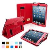 Snugg iPad Mini Leather Case Cover and Flip Stand with Elastic Hand Strap and Premium Nubuck Fibre Interior (Red) - Automatically Wakes and Puts the iPad Mini to Sleep