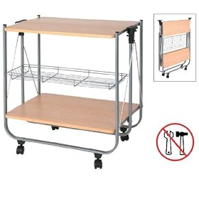 Beech and Aluminium Kitchen, Dessert, Dining, Bathroom, Serving, BBQ, Drink Foldable Trolley Rack / Folding Table with Castors