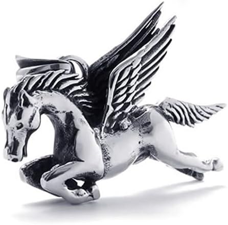 Mygoodie Jewelry Vintage Mens Pegasus Horse Stainless Steel Pendant Necklace, Silver, 18-26 inch Chain