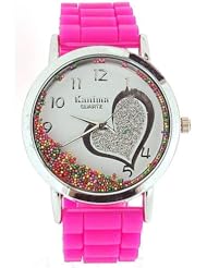 Kanima Ladies-Girls Analogue Floating Crystals In Dial Pink Silicone Strap Watch