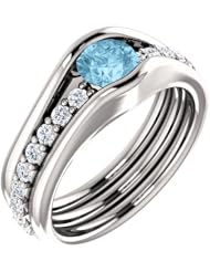 Platinum Round Cut Blue and White Diamond Ring -- LIFETIME WARRANTY
