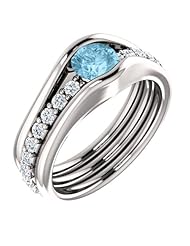 18K White Gold Round Cut Blue and White Diamond Ring -- LIFETIME WARRANTY