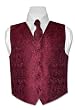 Covona BOY'S Solid BURGUNDY Paisley Design Dress Vest NeckTie Set